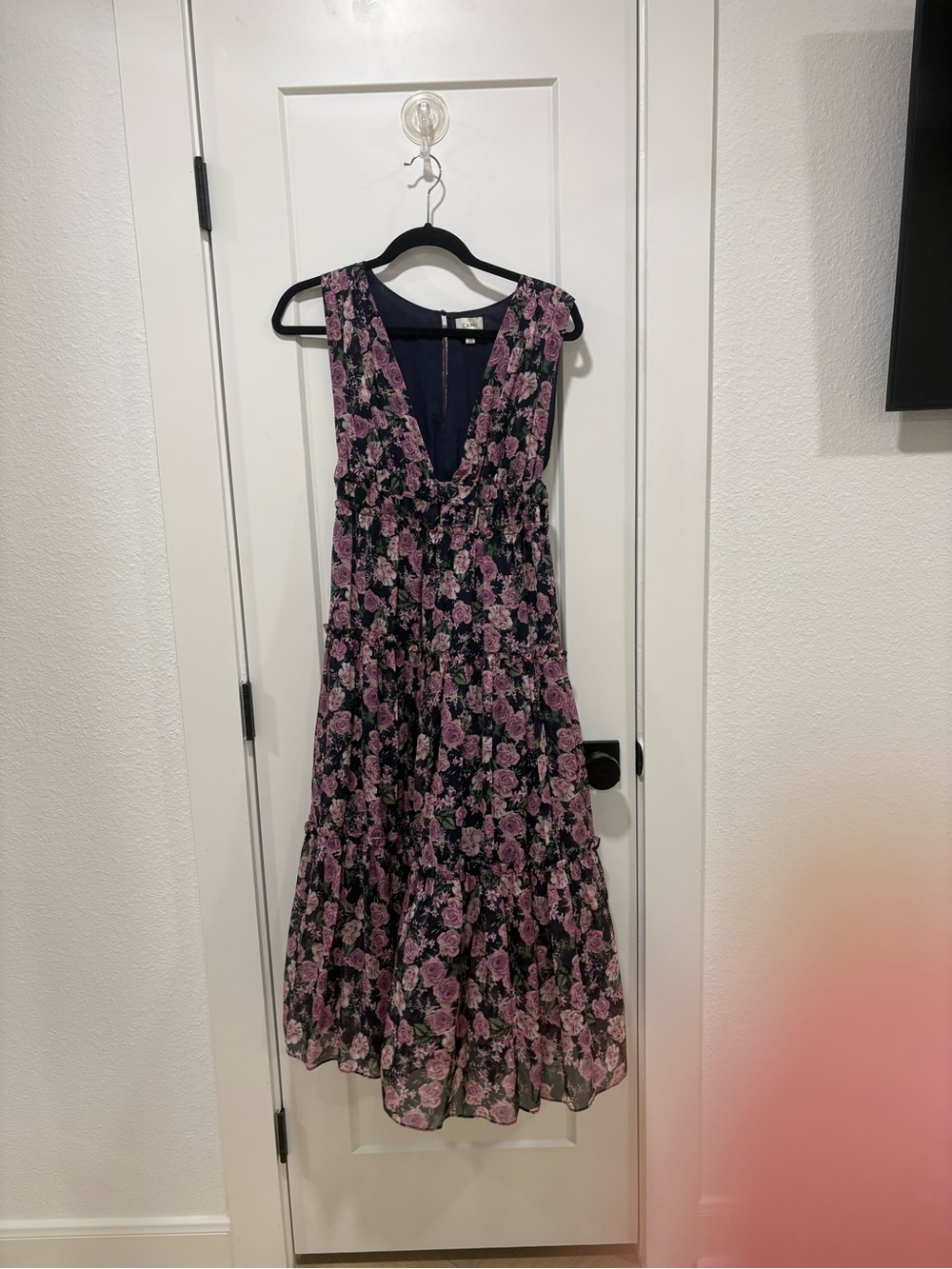 Cami NYC Navy Midi Dress with Pink Floral Print